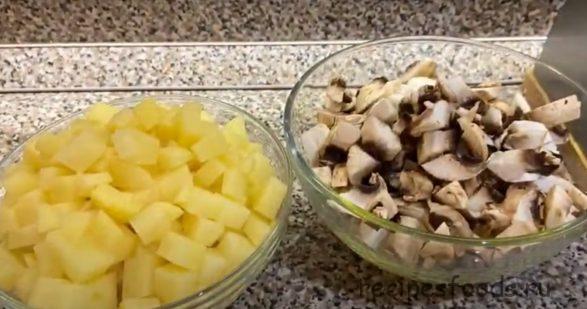 Салат с ветчиной и шампиньонами