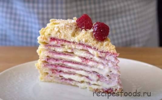 Рецепт торт Наполеон с малиной